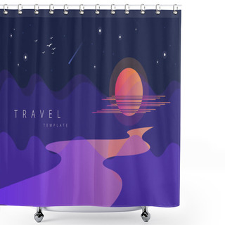 Personality  Vector Illustration - Night Landscape With River And Starry Sky Shower Curtains