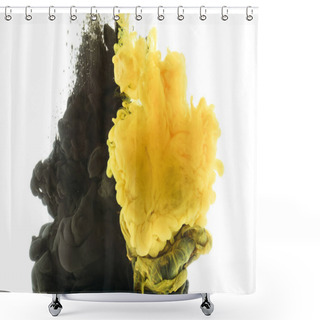 Personality  Mixing Of Black And Yellow Paint, Isolated On White Shower Curtains