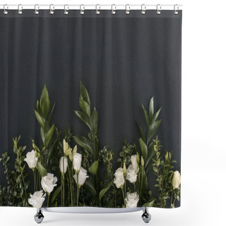 Personality  Top View Of Eustoma Flowers And Branches Over Black Background Shower Curtains