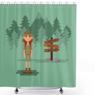 Personality  Boy Travels In Forest. Shower Curtains