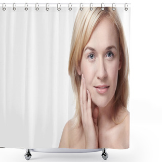 Personality  Beautiful Woman On A White Background Shower Curtains