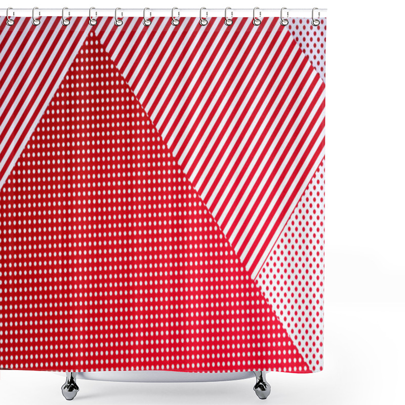 Personality  Top View Of Red And White Surface With Polka Dot Pattern And Stripes For Background Shower Curtains