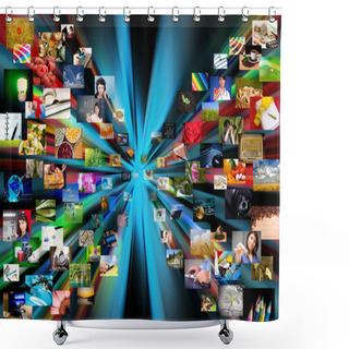 Personality  Multimedia Background. Composed Of Many Images Shower Curtains