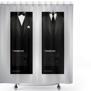 Personality  Vector Business Cards With Elegant Suit And Tuxedo. Shower Curtains
