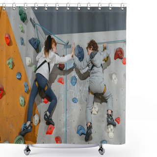 Personality  Kids High-fiving On Climbing Wall Shower Curtains