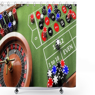 Personality  Casino Complete Table With Roulette And Chips, 3d Render Shower Curtains