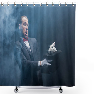 Personality  Frightened Magician Holding White Rabbit In Hat, Dark Room With Smoke Shower Curtains
