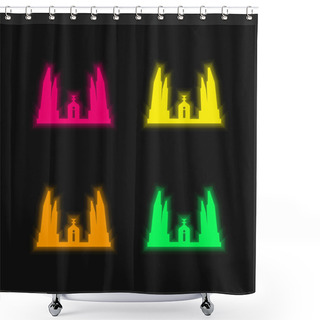 Personality  Bangkok Democracy Monument Of Thailand Four Color Glowing Neon Vector Icon Shower Curtains
