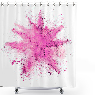 Personality  Explosion Of Purple Powder On White Background Shower Curtains