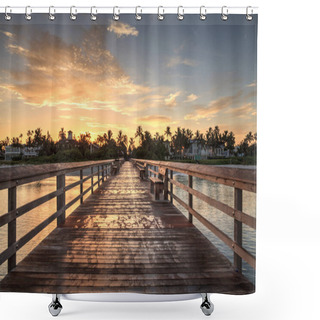 Personality  Early Sunrise Over The Naples Pier On The Gulf Coast Of Naples,  Shower Curtains