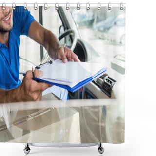Personality  Delivery Man With Clipboard Shower Curtains