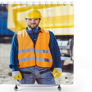 Personality  Construction Worker In Hardhat And Vest Shower Curtains