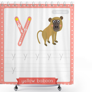 Personality  Letter Y Lowercase Cute Children Colorful Zoo And Animals ABC Alphabet Tracing Practice Worksheet Of Yellow Baboon Monkey For Kids Learning English Vocabulary And Handwriting Vector Illustration. Shower Curtains