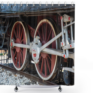 Personality  Close Up View Of Old Locomotive Wheels. Shower Curtains