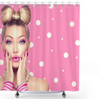 Personality  Beauty  Girl With Bow Hairstyle Shower Curtains