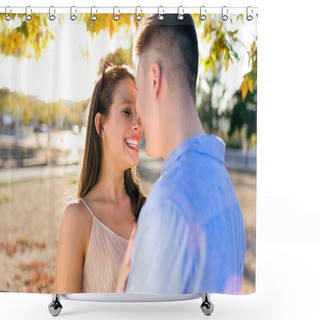 Personality  Beautiful Young Couple In Love In The Park. Shower Curtains