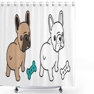 Personality  Dog Vector French Bulldog Logo Icon Bone Food Toy Cartoon Character Illustration Symbol Brown Shower Curtains