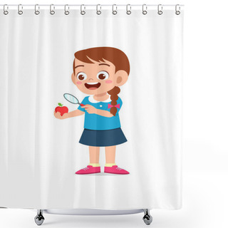 Personality  Little Girl Holding Apple And Magnifying Glass Shower Curtains