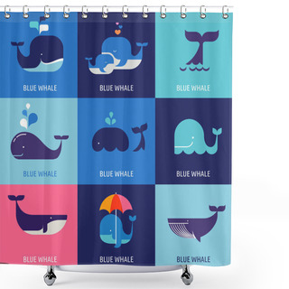 Personality  Collection Of Vector Whale Icons Shower Curtains