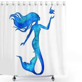 Personality  Mermaid, Hand Painted Watercolor Vector Silhouette Illustration. Shower Curtains