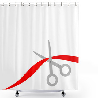 Personality  Scissors Cut The Red Ribbon. Isolated. Flat Design Style. Shower Curtains