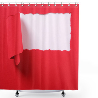 Personality  Torn Red Paper Strip Curled Edge Border White Background Shower Curtains