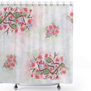 Personality  Seamless Sakura Flower Pattern Shower Curtains