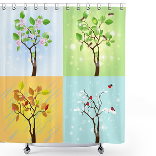 Personality  Four Seasons Tree. Vector Shower Curtains