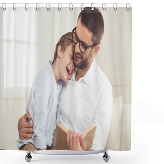 Personality  Father And Son Reading Book Shower Curtains