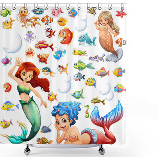 Personality  Different Types Of Sea Animals Illustration Shower Curtains