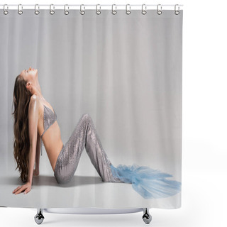Personality  Side View Of Beautiful Woman With Mermaid Tail Lying On Floor Shower Curtains