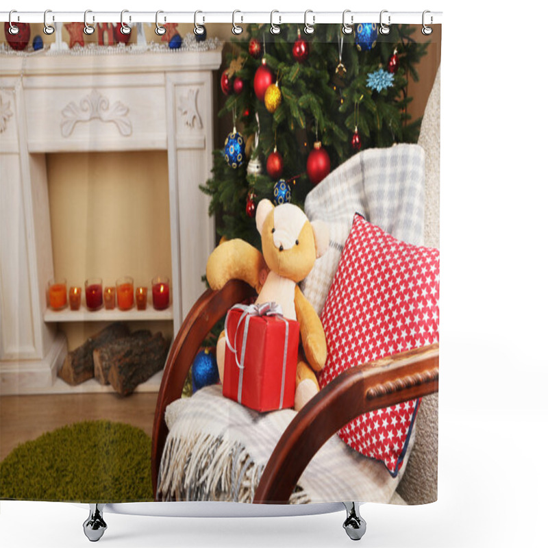 Personality  Christmas Interior With Rocking Chair Shower Curtains