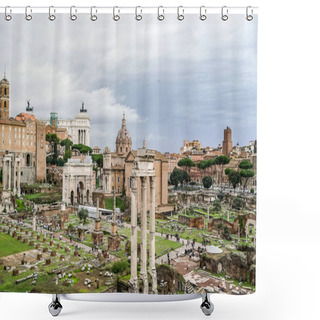 Personality  Historical Roman Forum Against Sky With Clouds In Italy  Shower Curtains