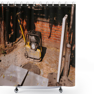 Personality  Pebble Construction Machine On The Construction Site Shower Curtains