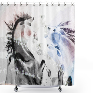 Personality  Abstract Watercolor Paintings The Brush Stroke Colorful Of Horse Shower Curtains