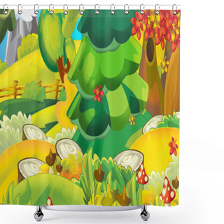 Personality  Cartoon Autumn Nature Background With Space For Text - Illustration For Children Shower Curtains