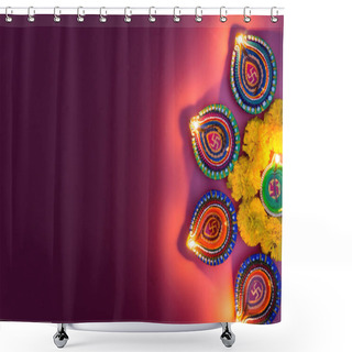 Personality  Indian Festival Diwali, Diya Oil Lamps Lit On Colorful Rangoli.  Shower Curtains