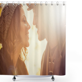 Personality  Romantic Couple In Love At The Park In Autumn Shower Curtains