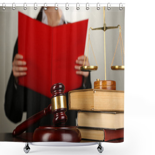 Personality  Judge Read Verdict On Grey Background Shower Curtains
