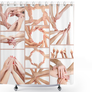 Personality  Collage Of Young People's Hands Shower Curtains