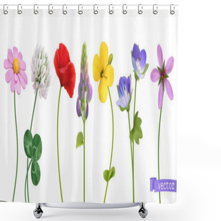 Personality  Wildflowers. 3d Realistic Vector Icon Set Shower Curtains