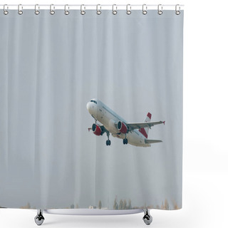 Personality  Airplane Departure From Airport Runway With Cloudy Sky At Background Shower Curtains