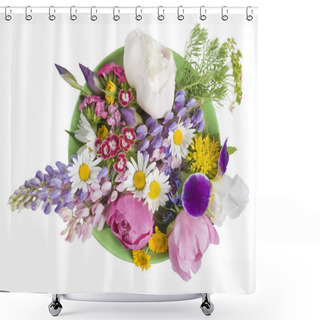 Personality  Green Plate With June Flowers Shower Curtains