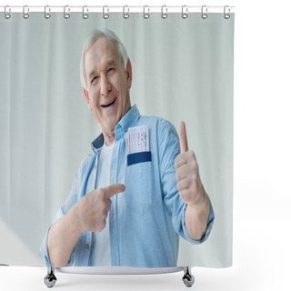 Personality  Senior Man With Passports And Tickets Shower Curtains
