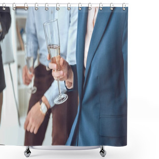 Personality  Cropped Image Of Men Holding Glasses In Hands  Shower Curtains