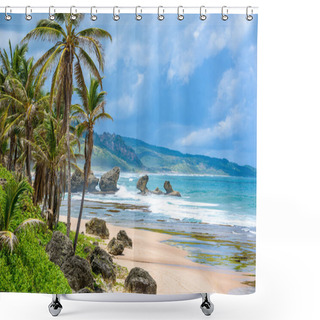 Personality  Rich Vegetation Of Bathsheba Beach, East Coast Of Barbados Island, Caribbean. Shower Curtains