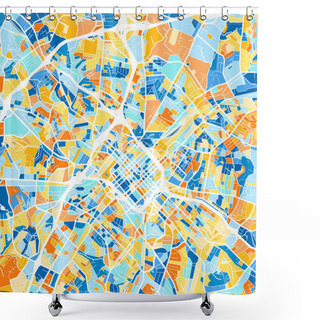 Personality  Color Art Map Of  Charlotte, North Carolina, UnitedStates In Blues And Oranges. The Color Gradations In Charlotte   Map Follow A Random Pattern. Shower Curtains