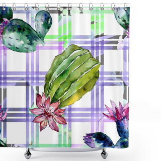 Personality  Green Cactuses. Watercolor Background Illustration. Watercolour Aquarelle Isolated. Seamless Background Pattern. Fabric Wallpaper Print Texture. Shower Curtains