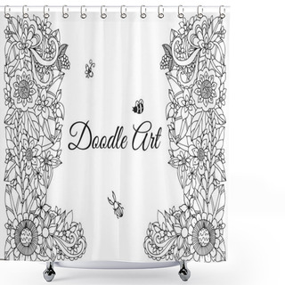 Personality  Vector Illustration Of Floral Frame Zen Tangle. Dudlart. Coloring Book Anti Stress For Adults. Black White. Shower Curtains