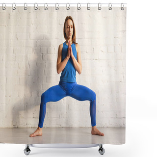 Personality  Young Woman In Goddess Pose With Praying Hands  Shower Curtains